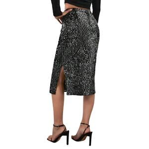 Shein Silver Black Mesh Sequin Midi Pencil Skirt Womens M Colorblock High Rise